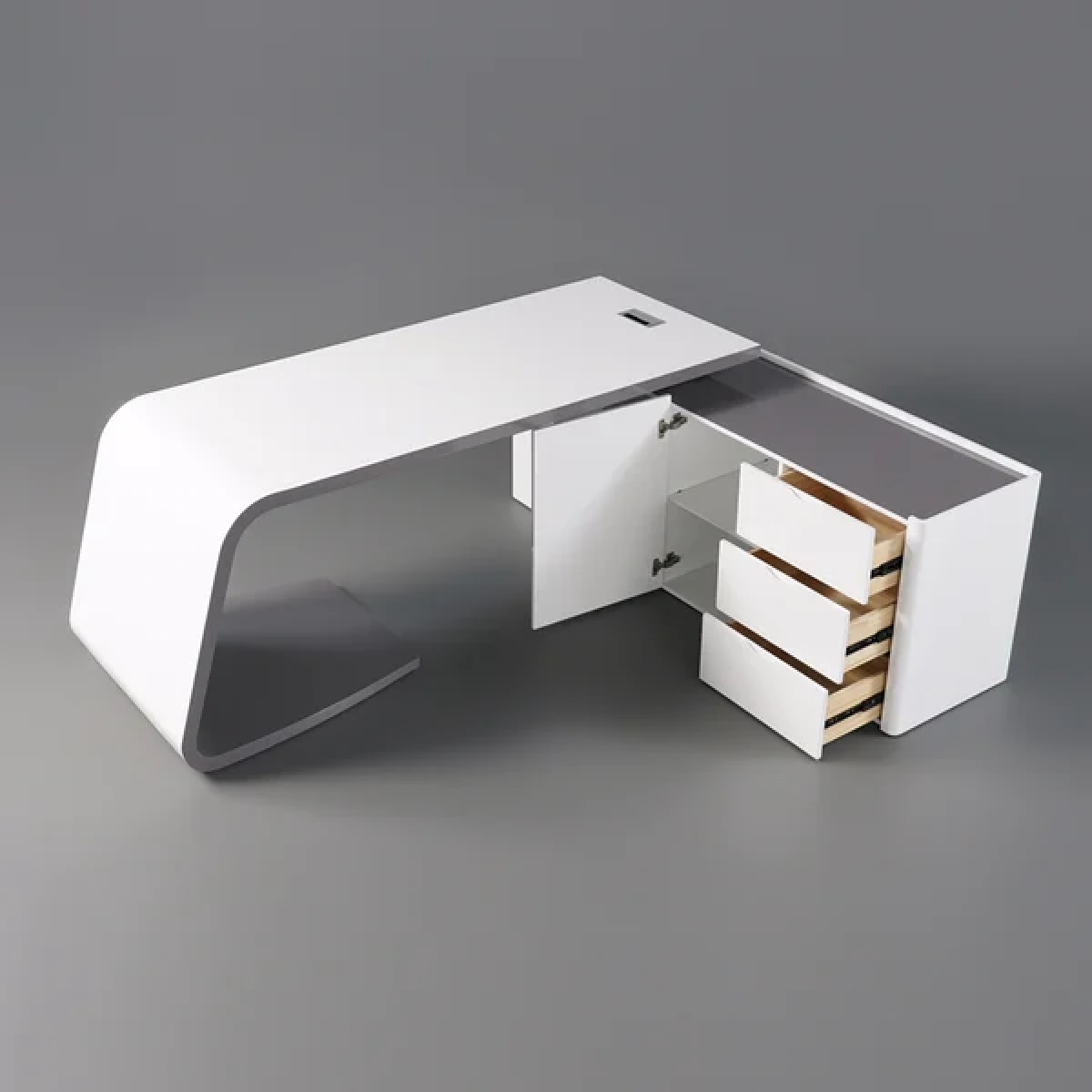 L-Shaped Right Hand Modern White Office Desk with Storage - Image 3