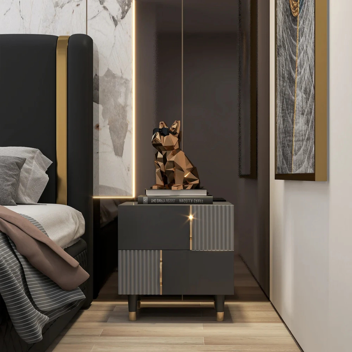 Denize Modern Black & Gray Nightstand - 2 drawers - Image 1