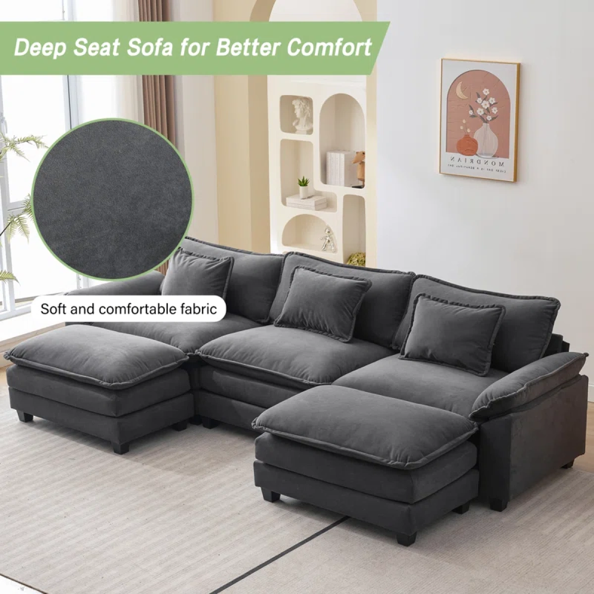 Plantos U Shaped Sectional Sofa - Natural wood - Image 4