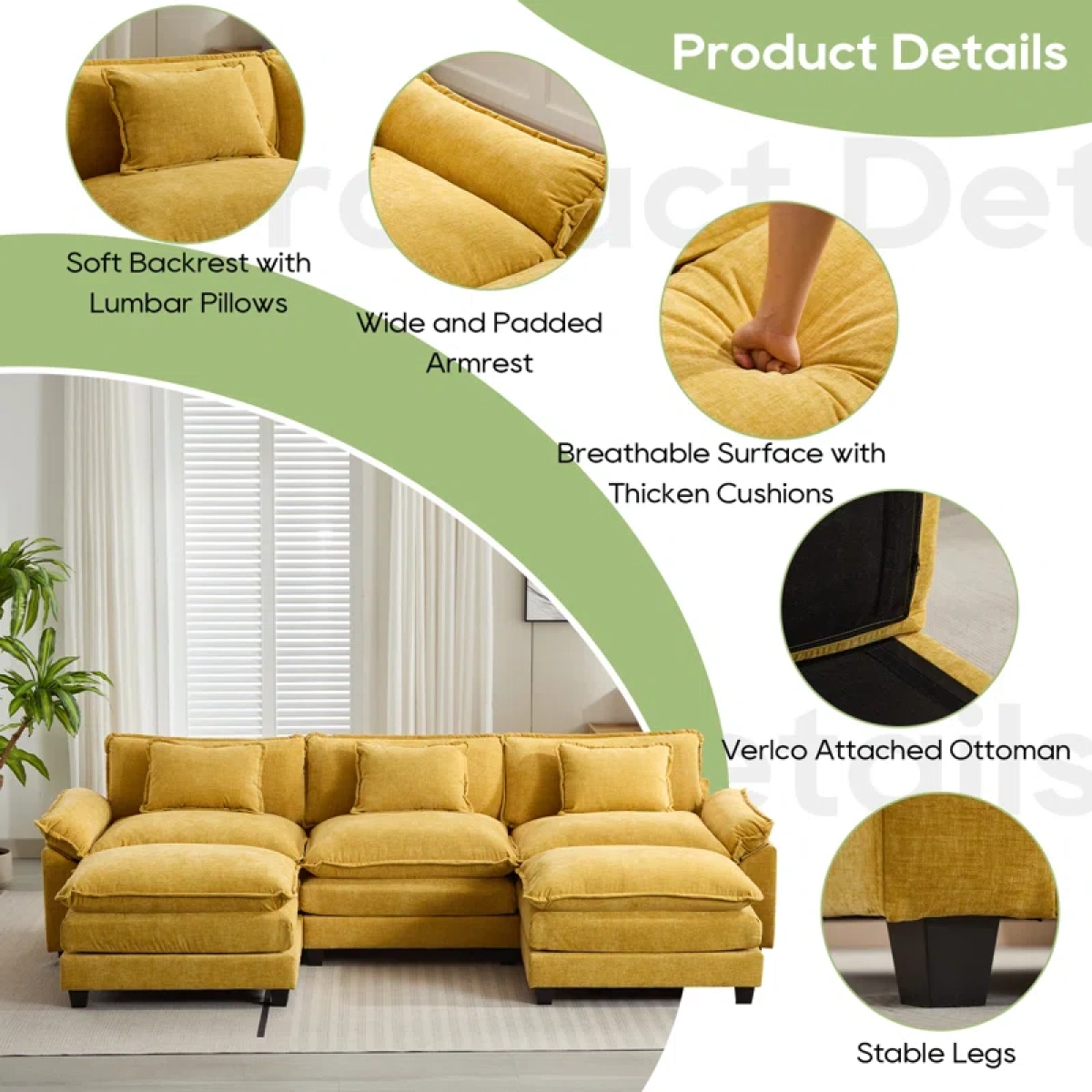 Plantos U Shaped Sectional Sofa - Natural wood - Image 13