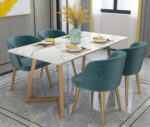 Dining table - 4 metal chairs and a white quartz marble table - LUS-133
