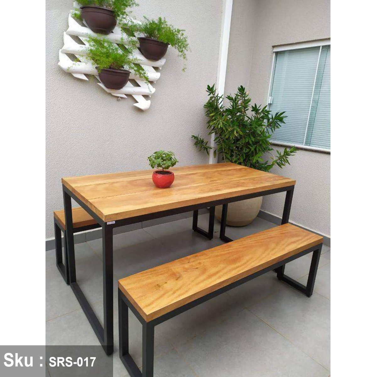 Dining Table and 2 Rectangular Seats, Steel and Wood - SRS-017 - Image 1