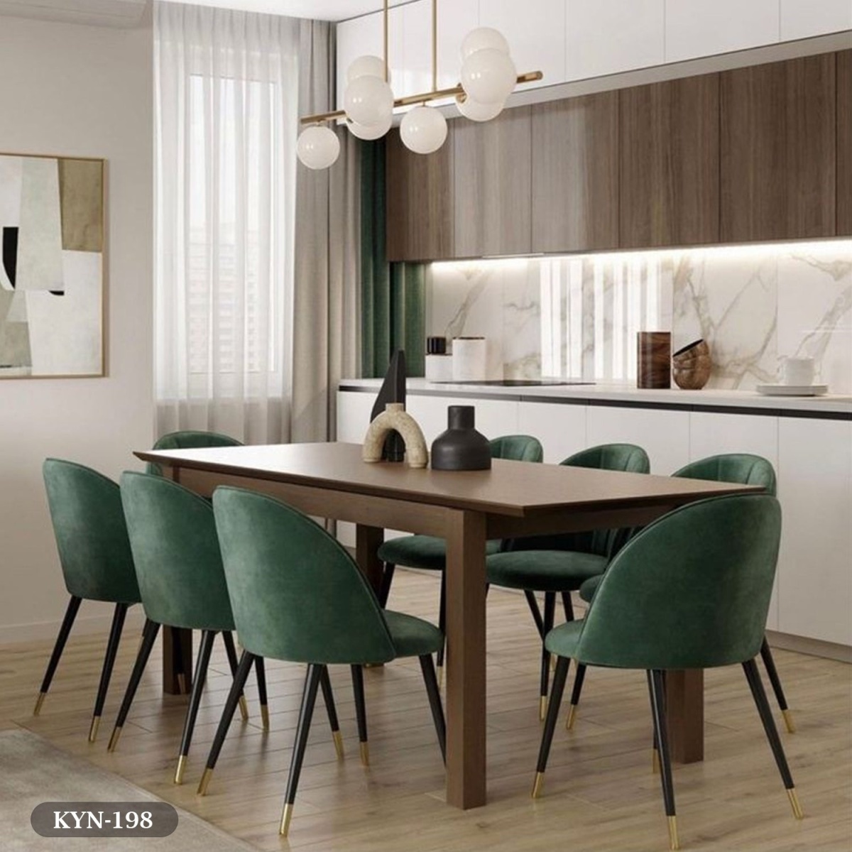 Dining table - 9 pieces of beech wood - natural countertop - KYN-198 - Image 1