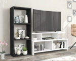 Vedala TV unit with 3 shelves and a side stand made of MDF wood