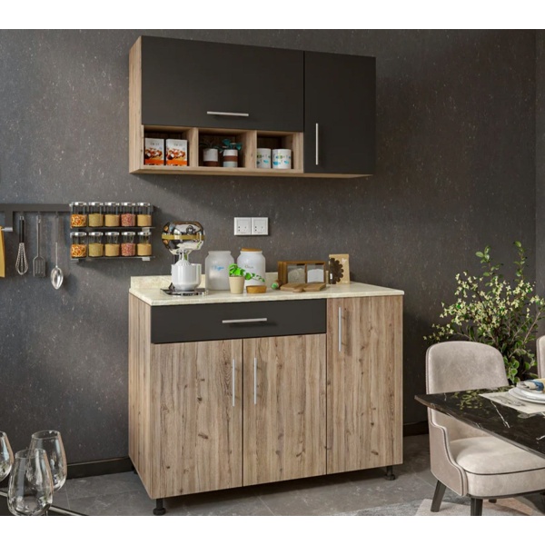 Two-piece kitchen with wood countertops and MDF wood - KYN-012