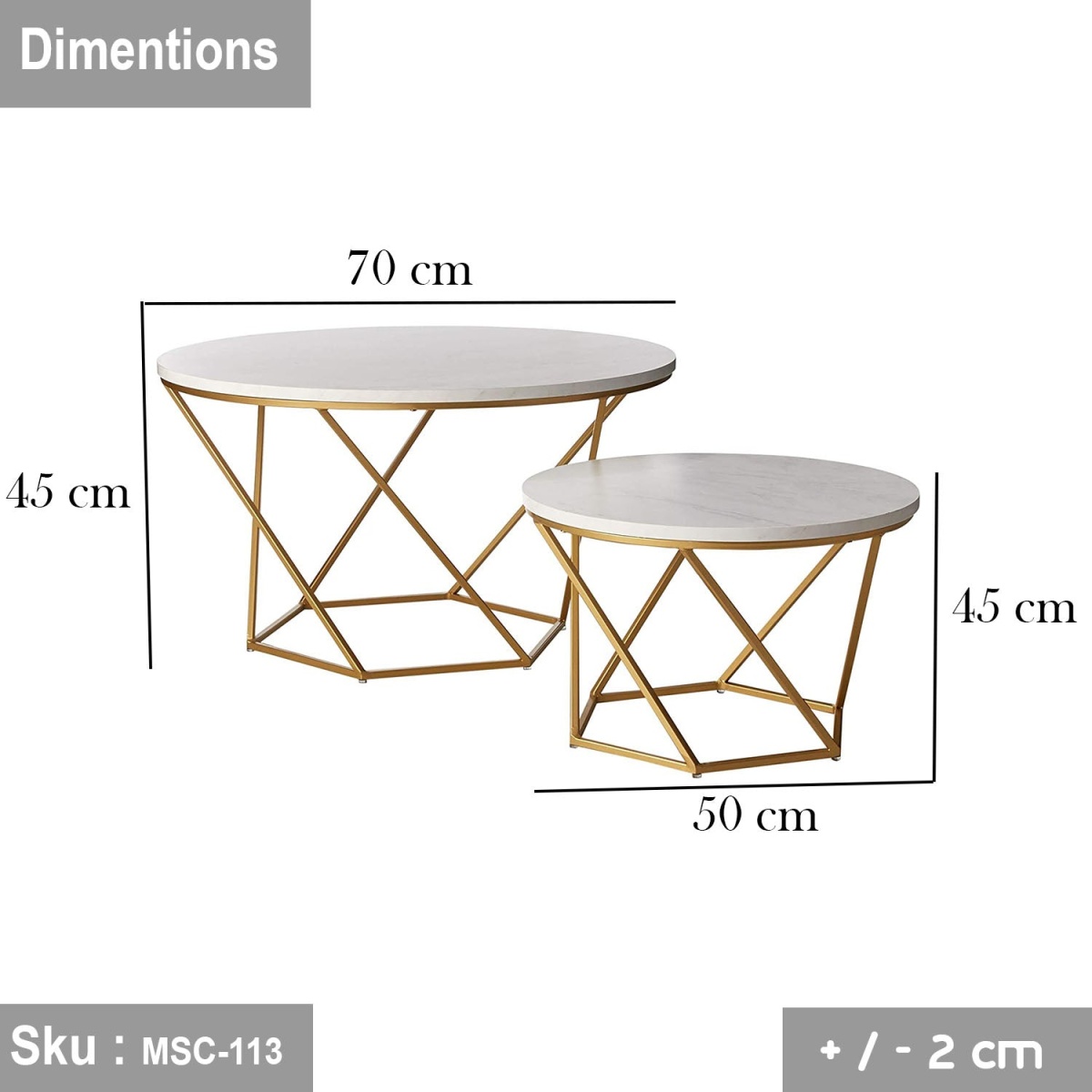 Seville set of 2 coffee tables with marble - Image 2
