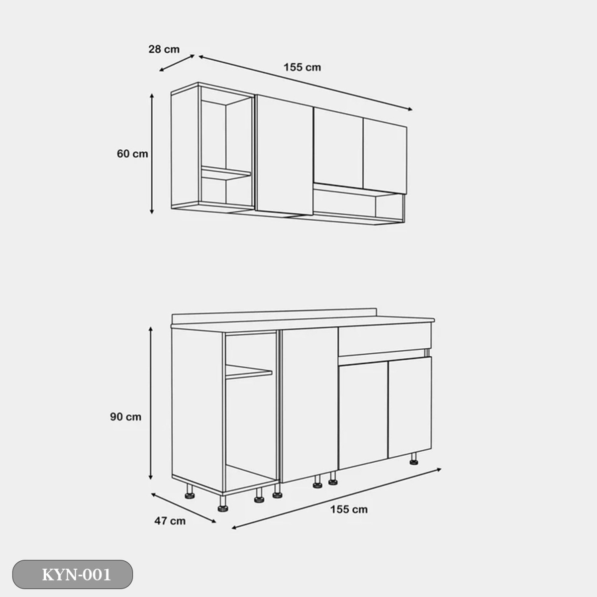 Two-piece kitchen with wood countertops and MDF wood - KYN-001 - Image 2