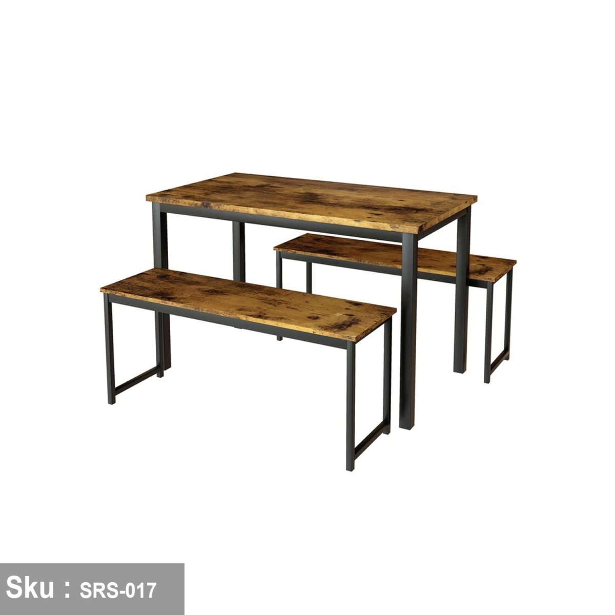 Dining Table and 2 Rectangular Seats, Steel and Wood - SRS-017 - Image 2