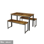 Dining Table and 2 Rectangular Seats, Steel and Wood - SRS-017 - Image 2