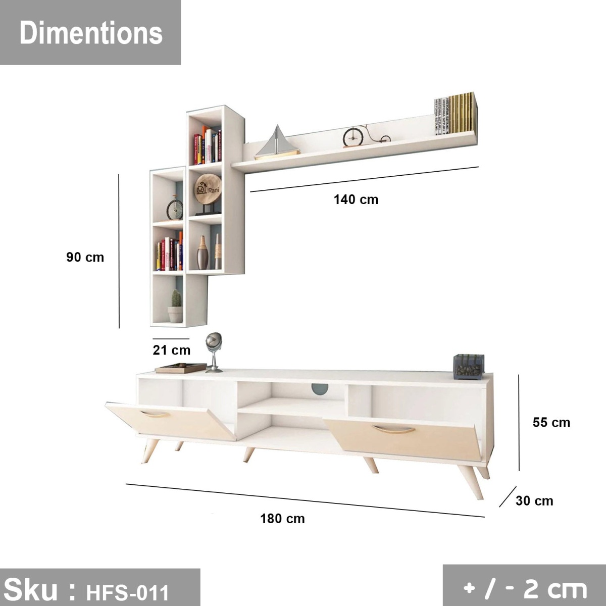 TV table with additional units made of high-quality MDF wood - HFS-011 - Image 2