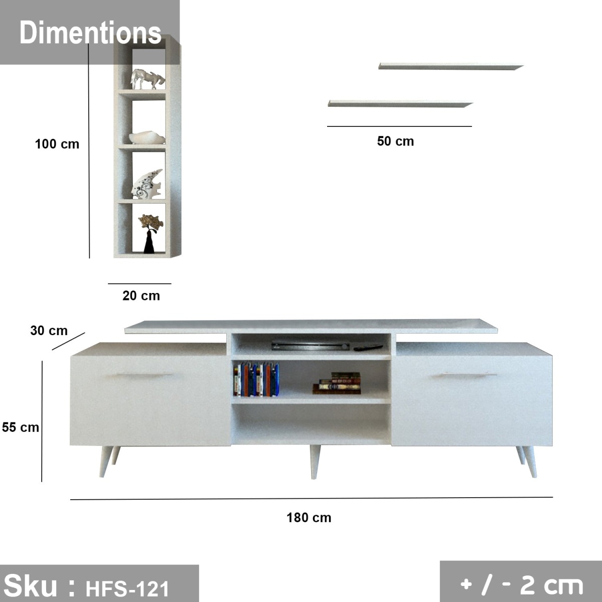 TV table with additional units made of high-quality MDF wood - HFS-121 - Image 3