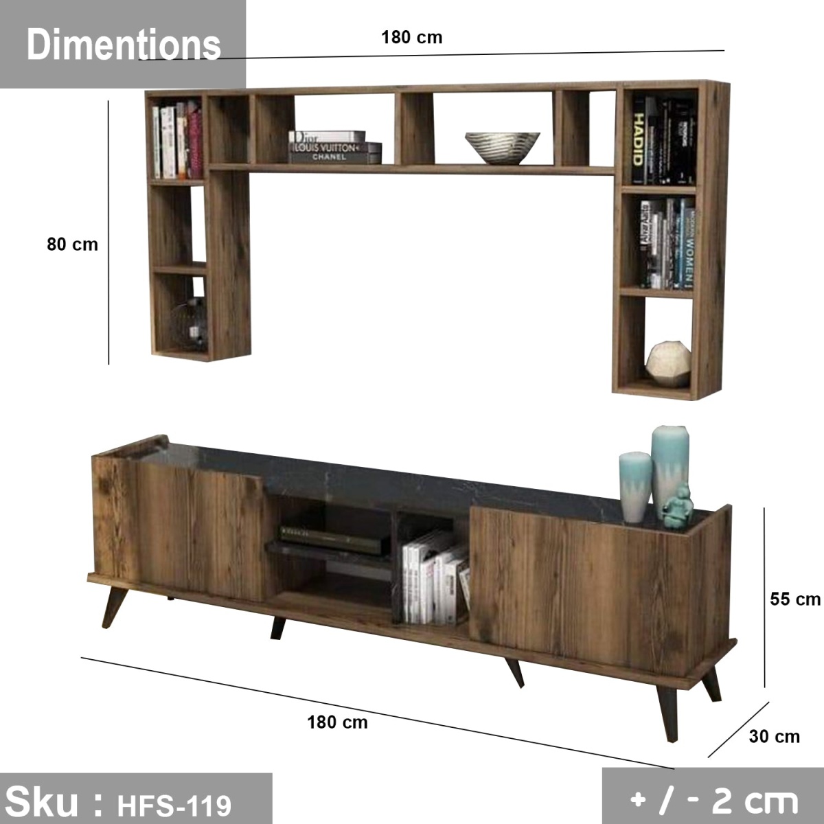 TV table with additional units made of high-quality MDF wood - HFS-119 - Image 3