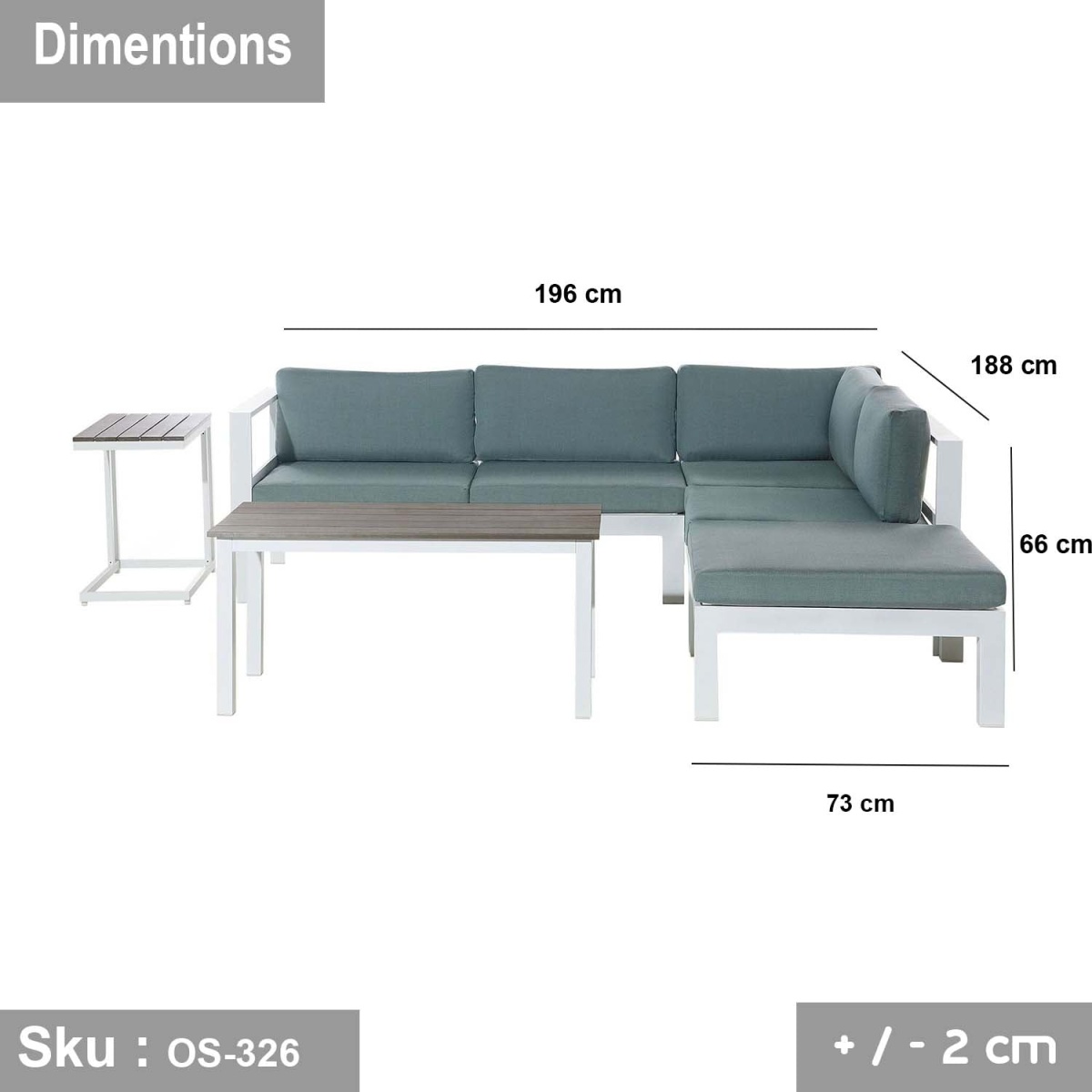 L-shaped aluminum corner for 5 people, a living room taband a side tab- OS-326 - Image 3