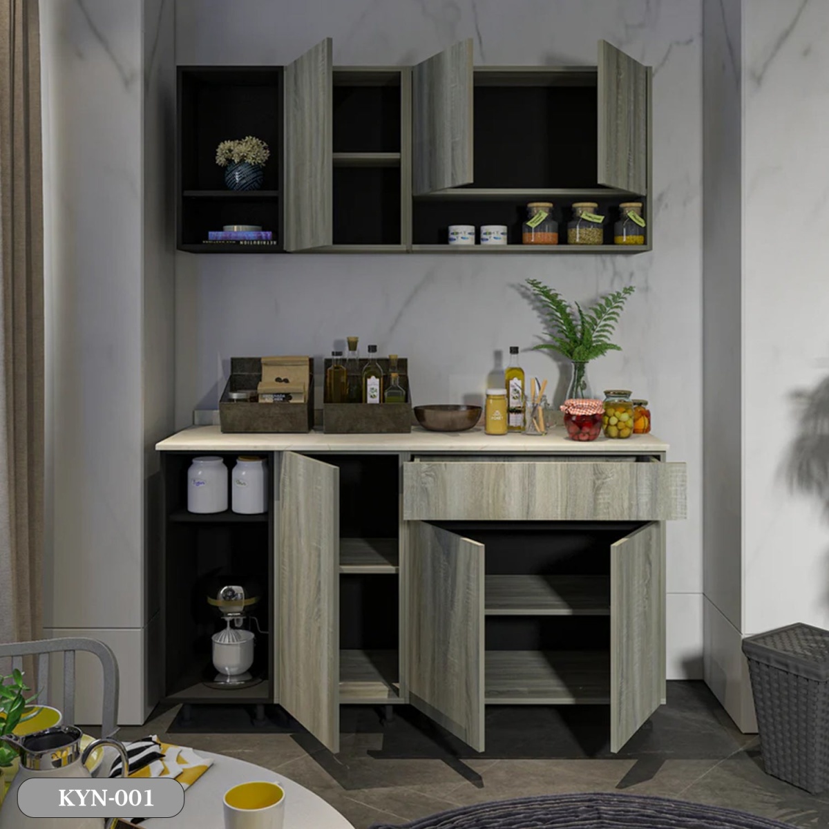 Two-piece kitchen with wood countertops and MDF wood - KYN-001 - Image 3
