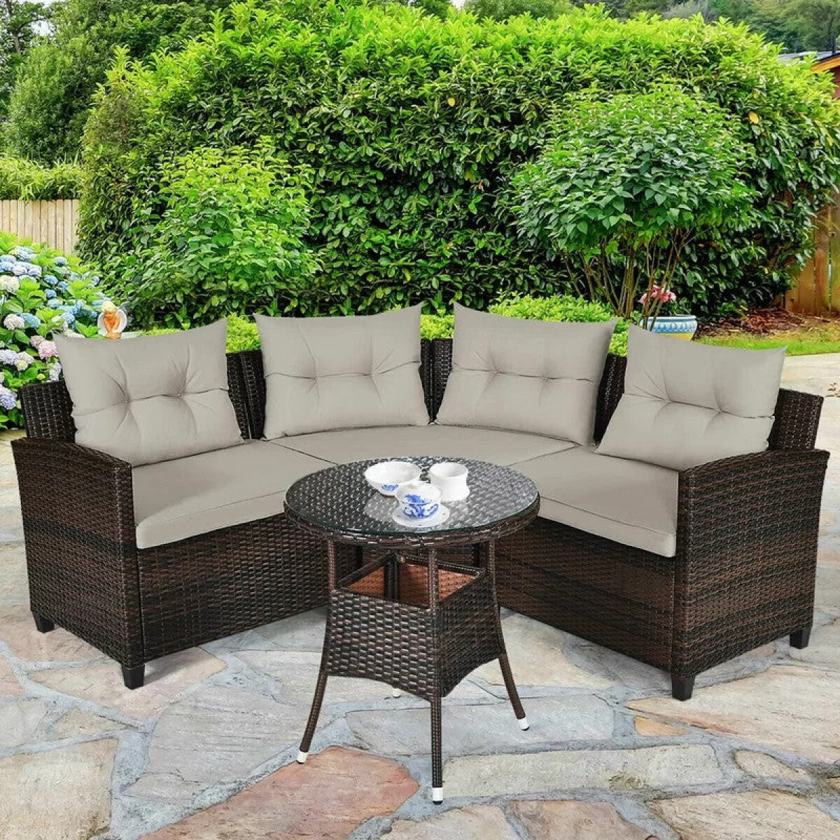 Prussia rattan corner is enough for 4 peopin a semicircular shape - Image 6