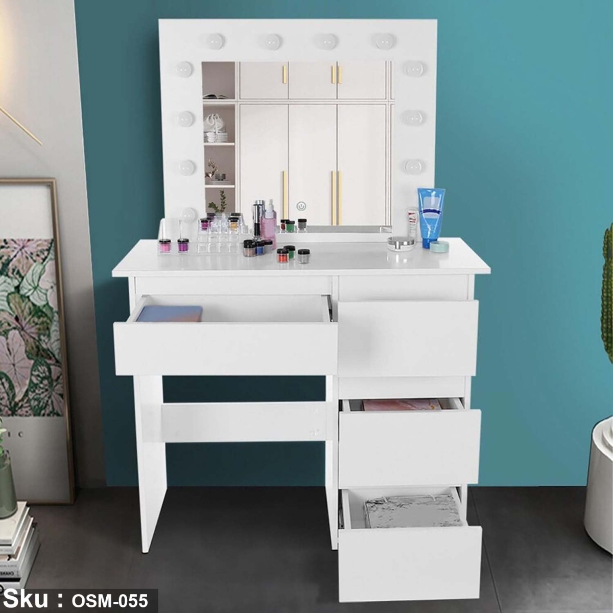 High quality MDF wood dresser with pouf - OSM-055 - Image 4