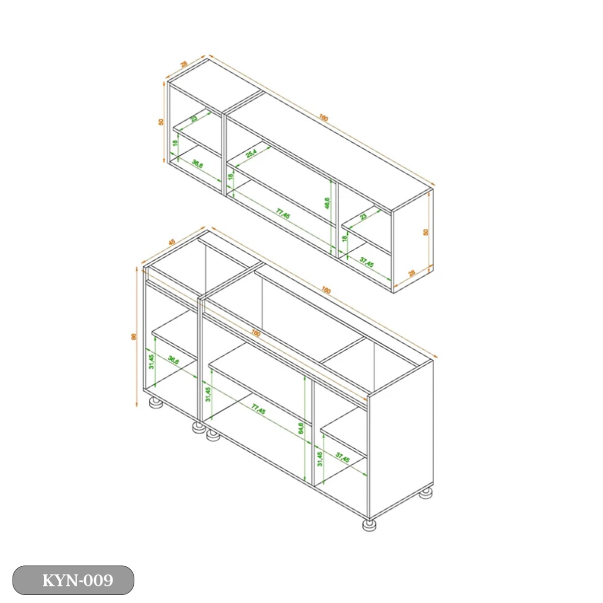 Two-piece kitchen with wood countertops and MDF wood - KYN-009 - Image 4