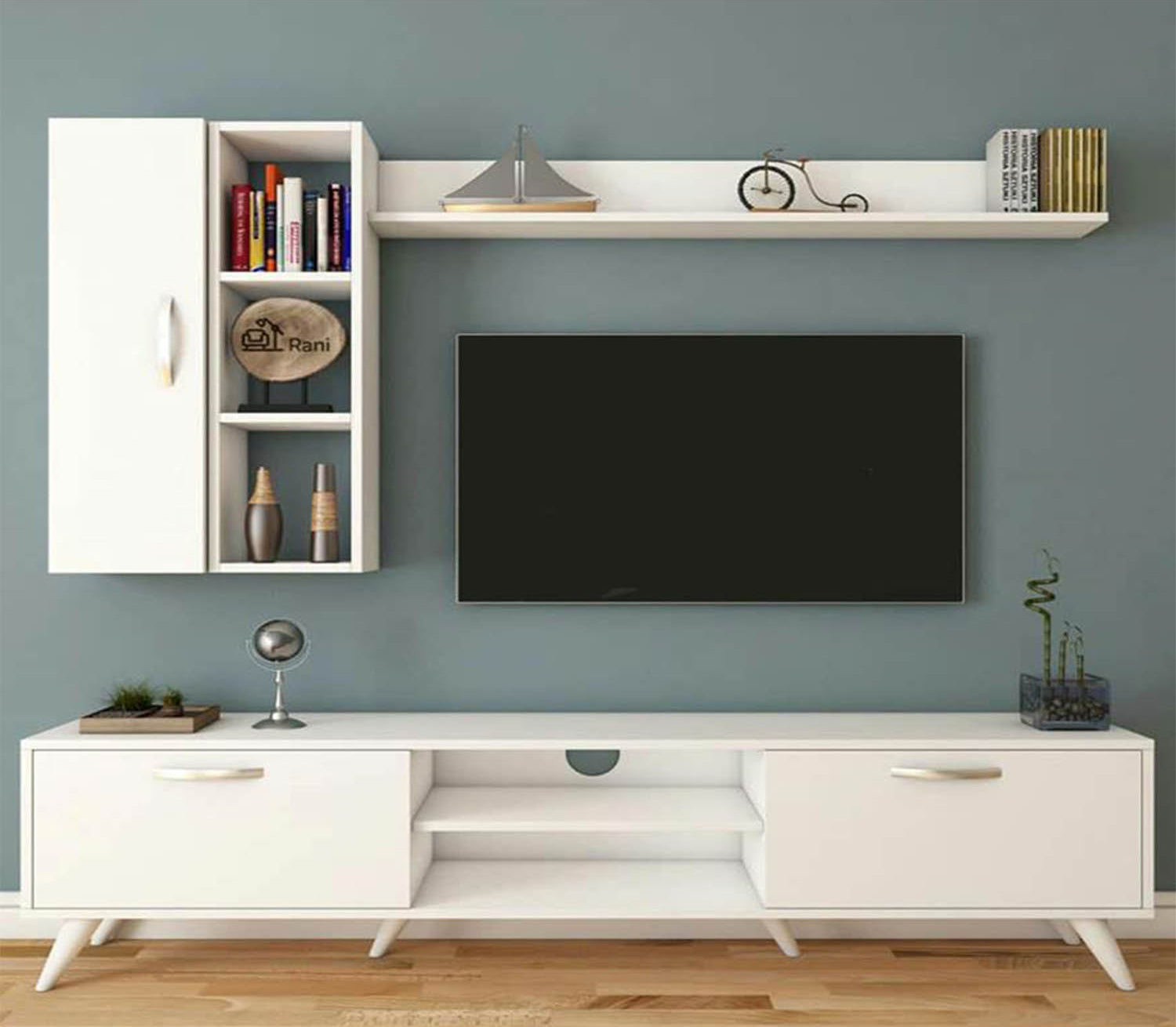 Alicia TV unit with 4 shelves and MDF wood storage unit - Image 1