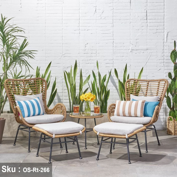 Migo rattan set, 2 chairs and a pouf table