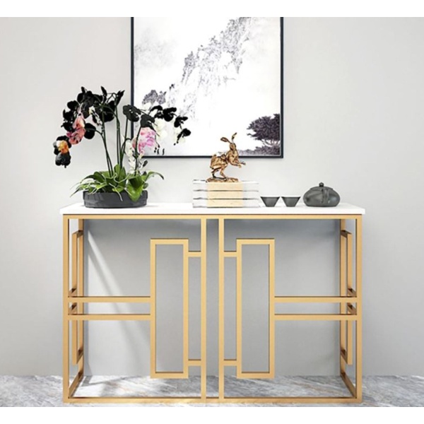 Iron console, electrostatic paint and marble