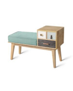 Retro Wood Bench Chair with Ratten Backrest - Image 2