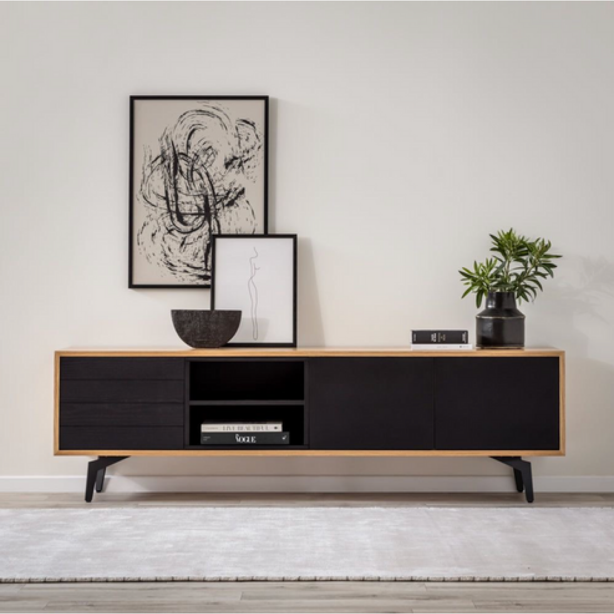 Mid Century Floating Wood TV Stand In Walnut - Image 1