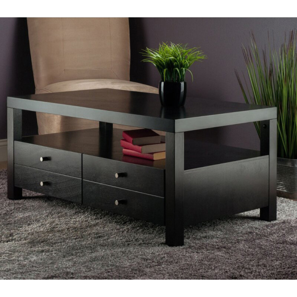 Jozlyn Natural Wood Coffee Table In Espresso Finish