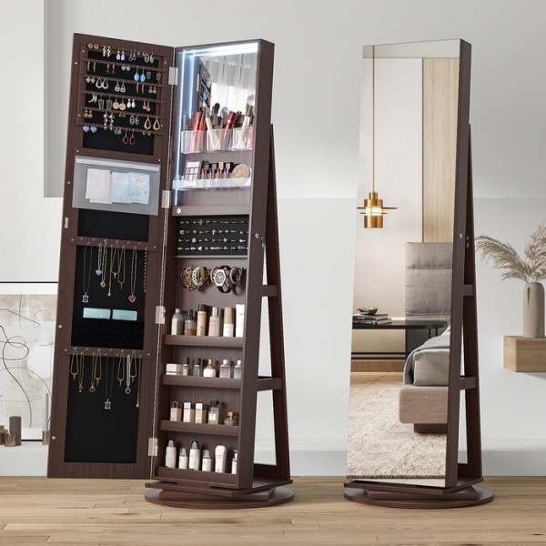Woody Rotating Full length mirror jewelry Armoire
