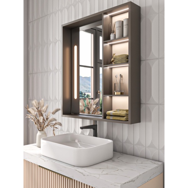 Cavena Led Mirror Cabinet With Shelves