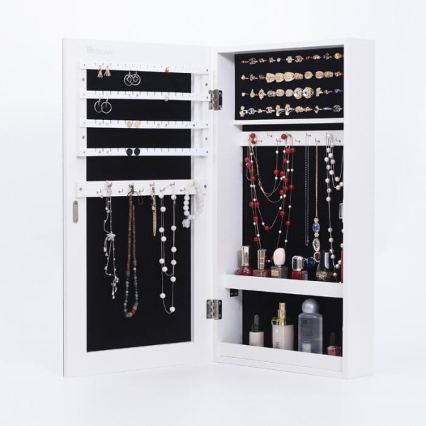 Streen White Jewelry Armoire with Mirror