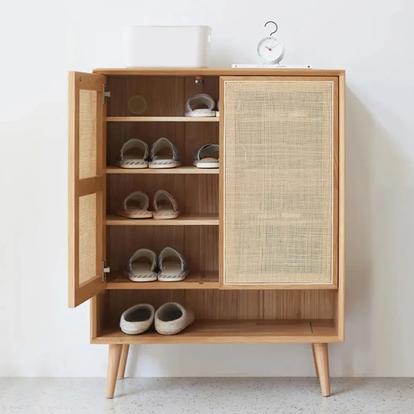Twfli Wood and Rattan Shoe Storage Cabinet