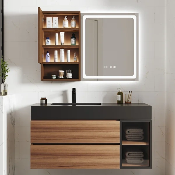 Julia lighted bathroom mirror with moving back storage