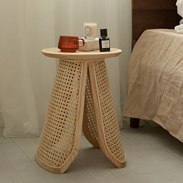 Cavy Rattan Side table with Natural wood