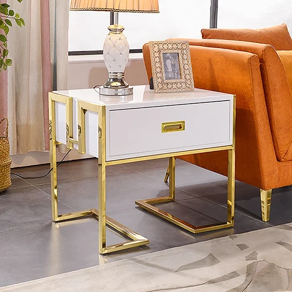 Jocise Modern White Side Table - One drawer