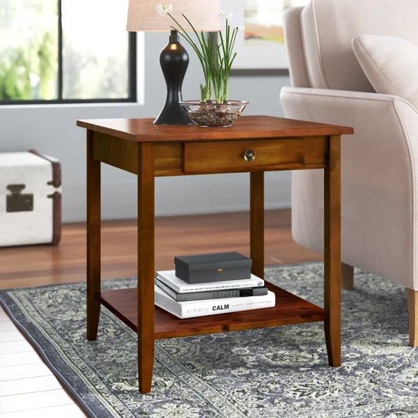 Aidan Natural wood side table - One drawer