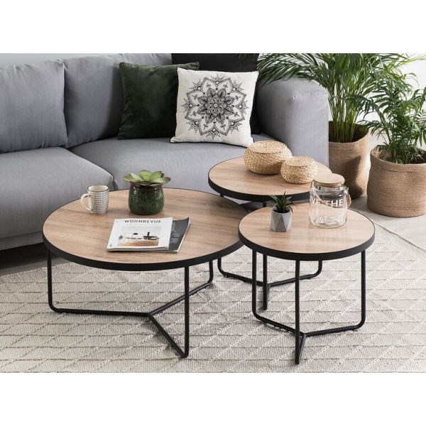 Alice Natural wood with Metal Coffee tables - Set of 3