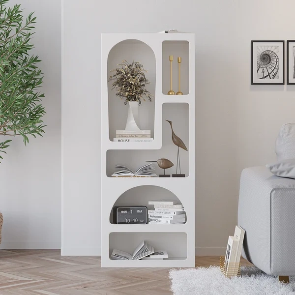 Moana bookcase with wooden shelf and storage areas - natural wood