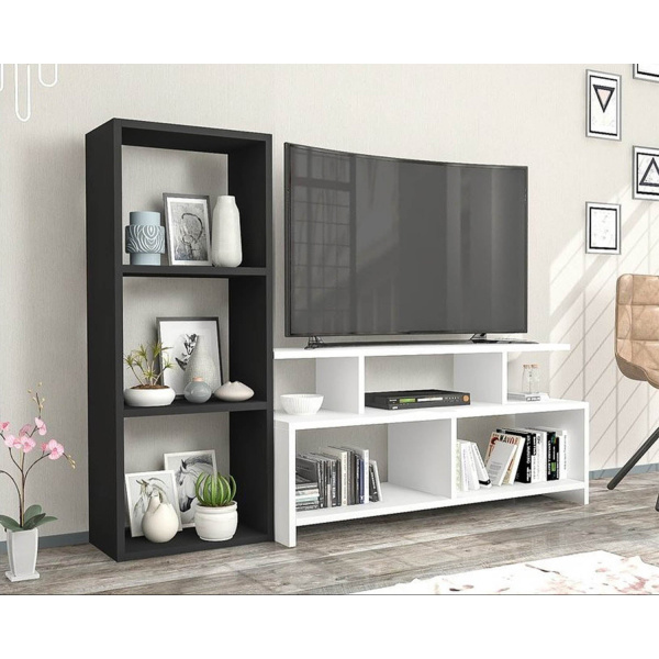 Vedala TV unit with 3 shelves and a side stand made of MDF wood