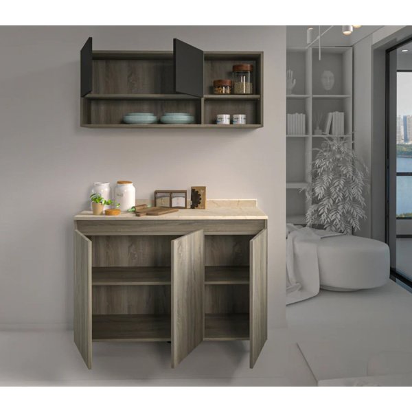 Two-piece kitchen with wood countertops and MDF wood - KYN-008