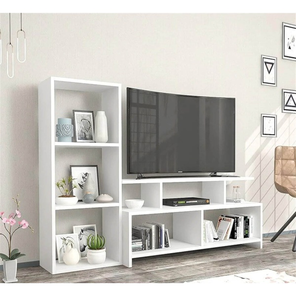 Wrenshal TV unit with 3 shelves and a side stand made of MDF wood