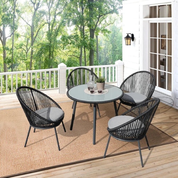 Roma Emoil Rattan Dining Set 4 Chairs and Table
