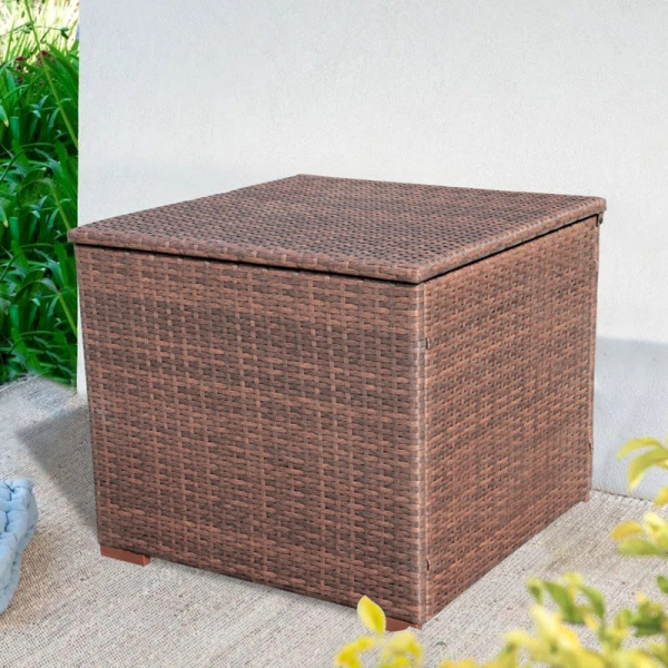 Brown rattan outdoor storage box