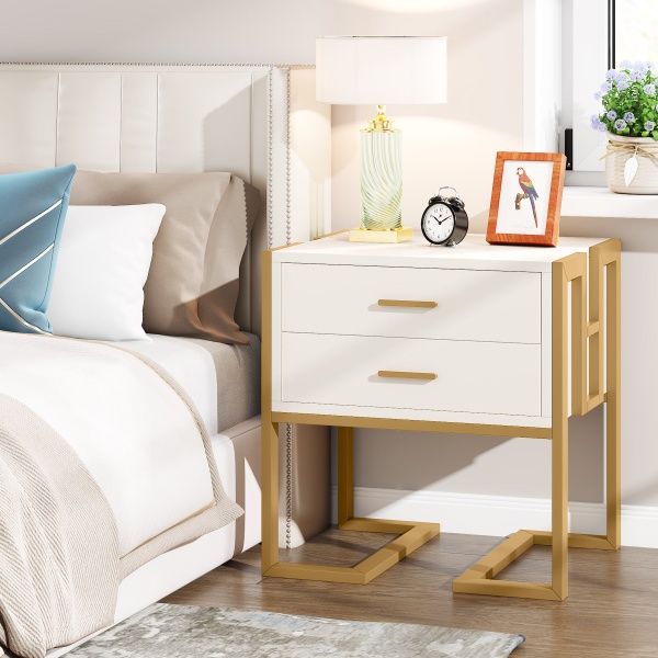 Nightstand, 21? Wide Bedside End Table with 2-Drawer