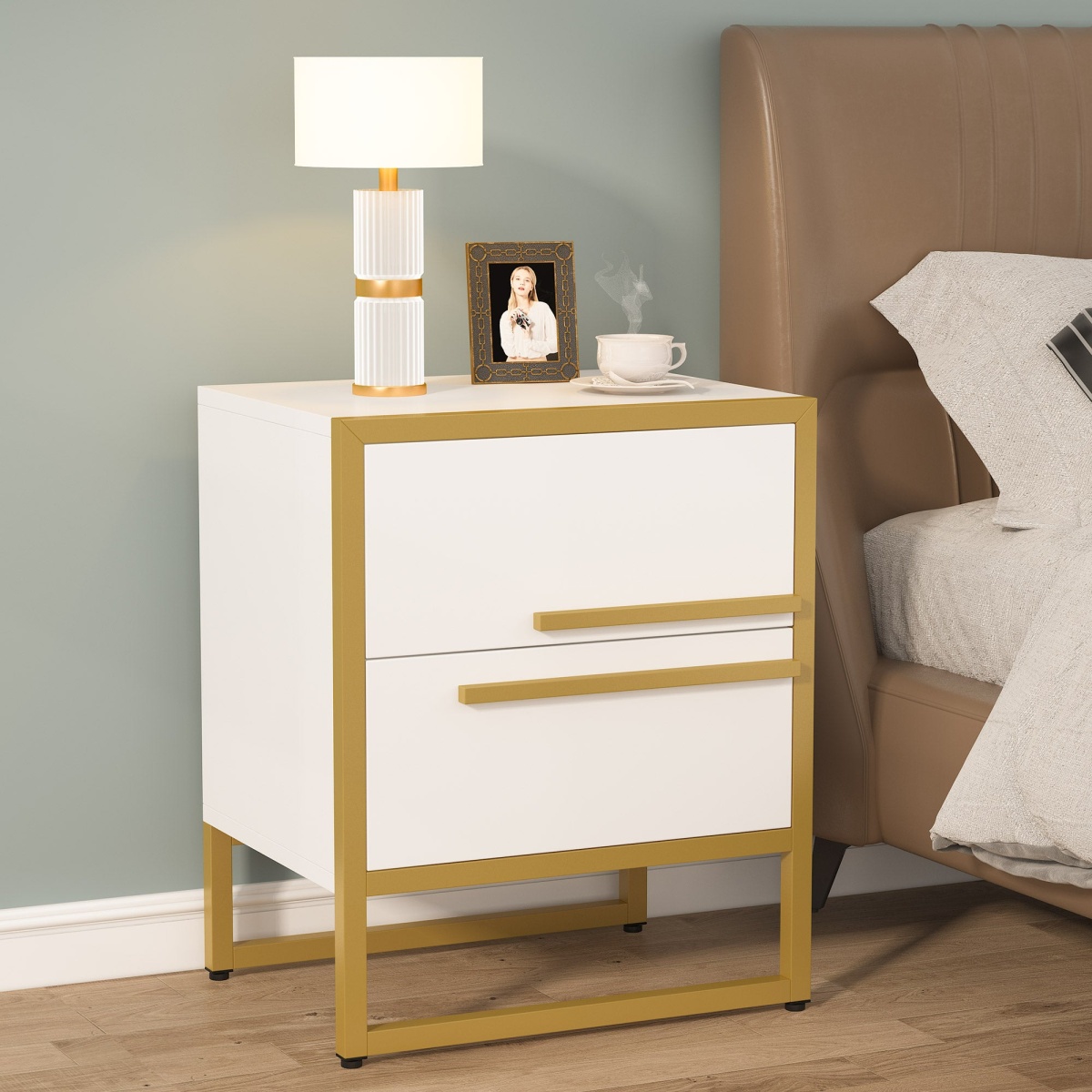 2-Drawer Nightstand, Modern Bedside Cabinet End Table - Image 4