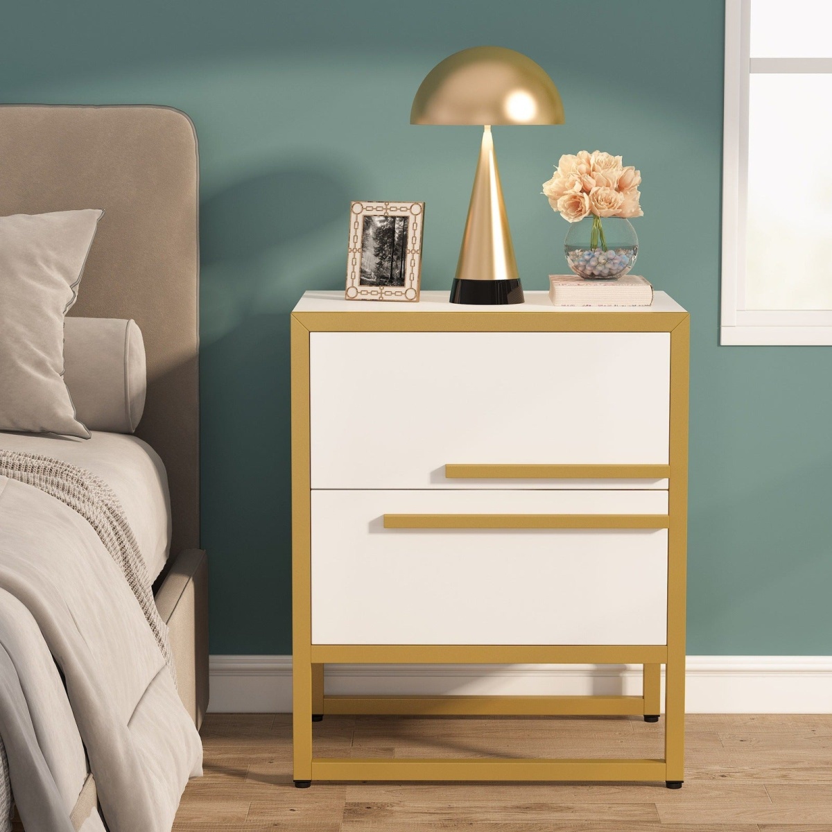 2-Drawer Nightstand, Modern Bedside Cabinet End Table - Image 5