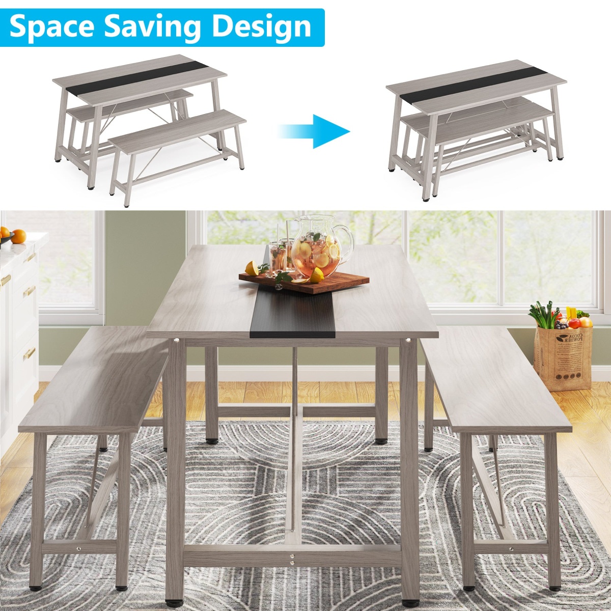 Dining Table Set, 55? Kitchen Table Set with 2 Benches - Image 6