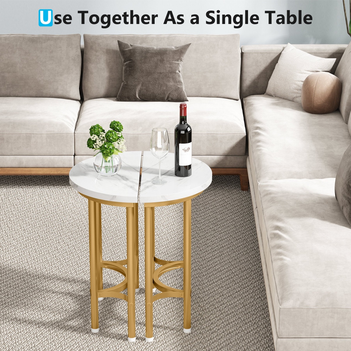 End Table, 20? Half Round Faux Marble Side Table - Image 6