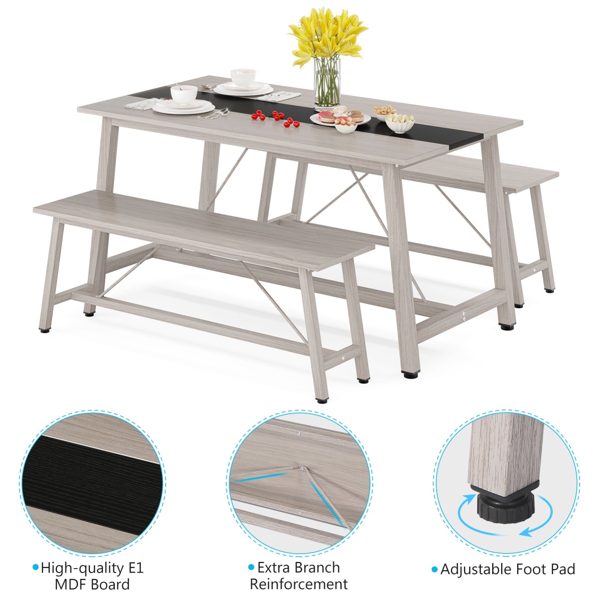 Dining Table Set, 55? Kitchen Table Set with 2 Benches - Image 7