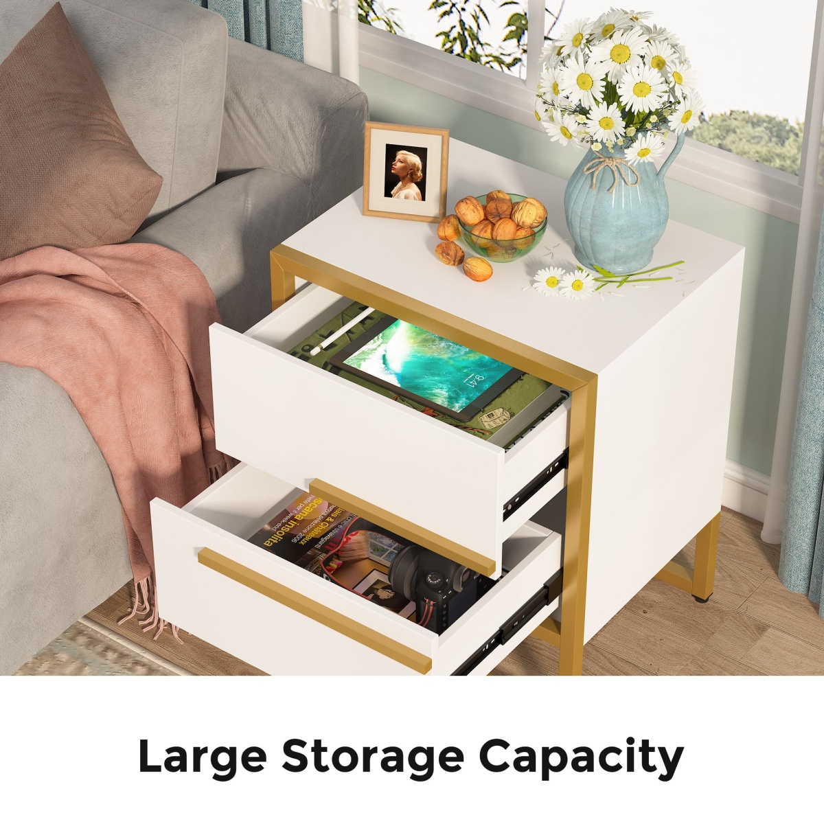 2-Drawer Nightstand, Modern Bedside Cabinet End Table - Image 6