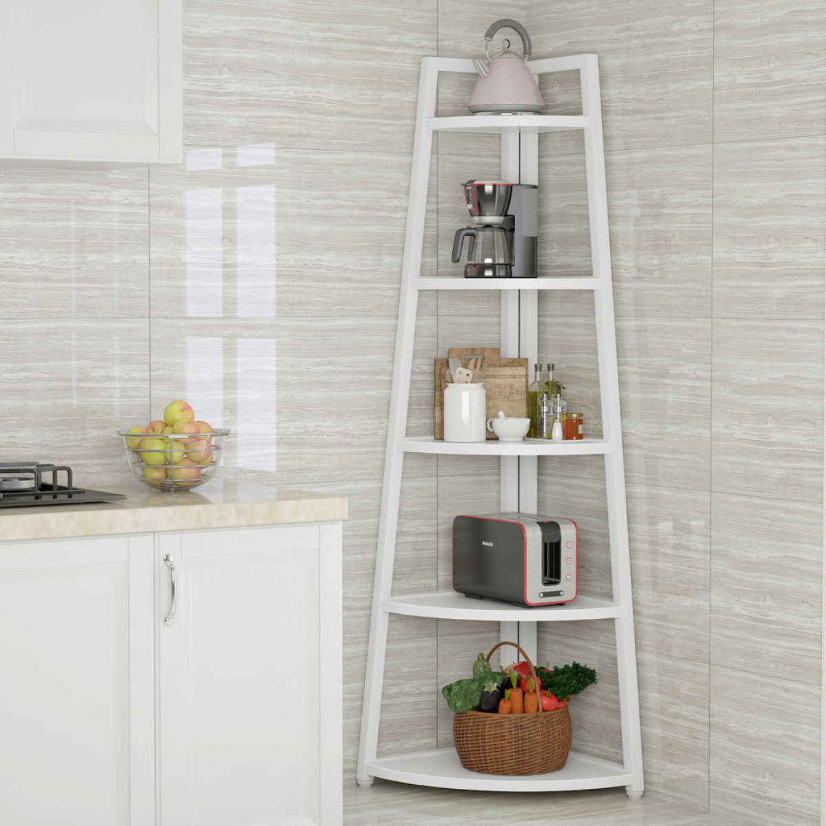 Corner Shelf, 70? Tall Corner Ladder Shelf Small Bookshelf - Image 9